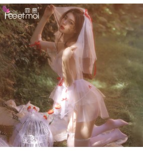 FEE ET MOI Sexy Bow Seethrough Mesh Wedding Dress (White)